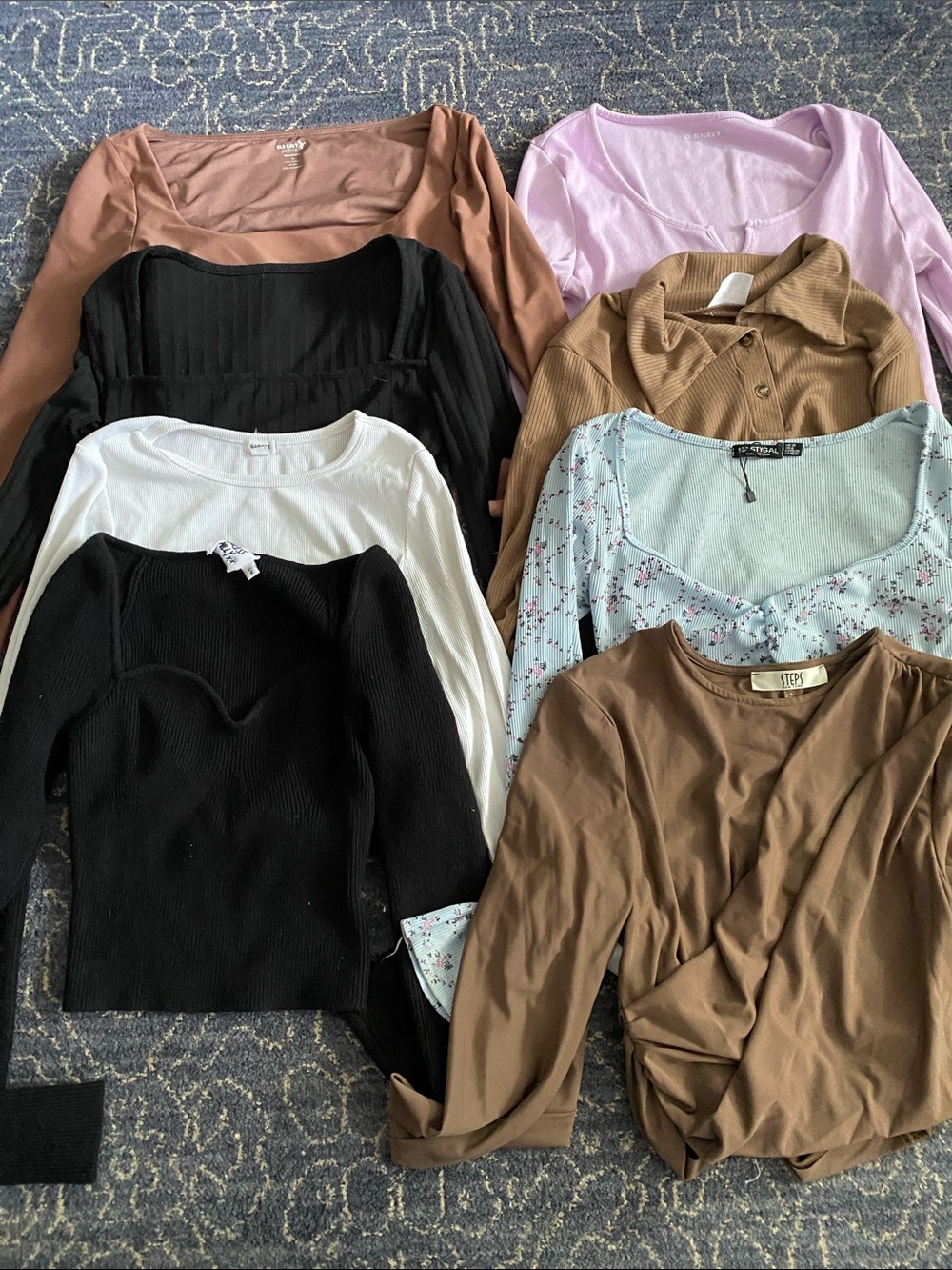 Assorted Women's Long Sleeve Tops - Black, White, Brown, Pink, Lilac, Floral